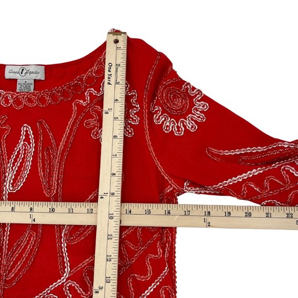 Once 1 Again Vintage Women's size Small Top embroidered beaded Red 3/4 sleeves - Picture 4 of 7